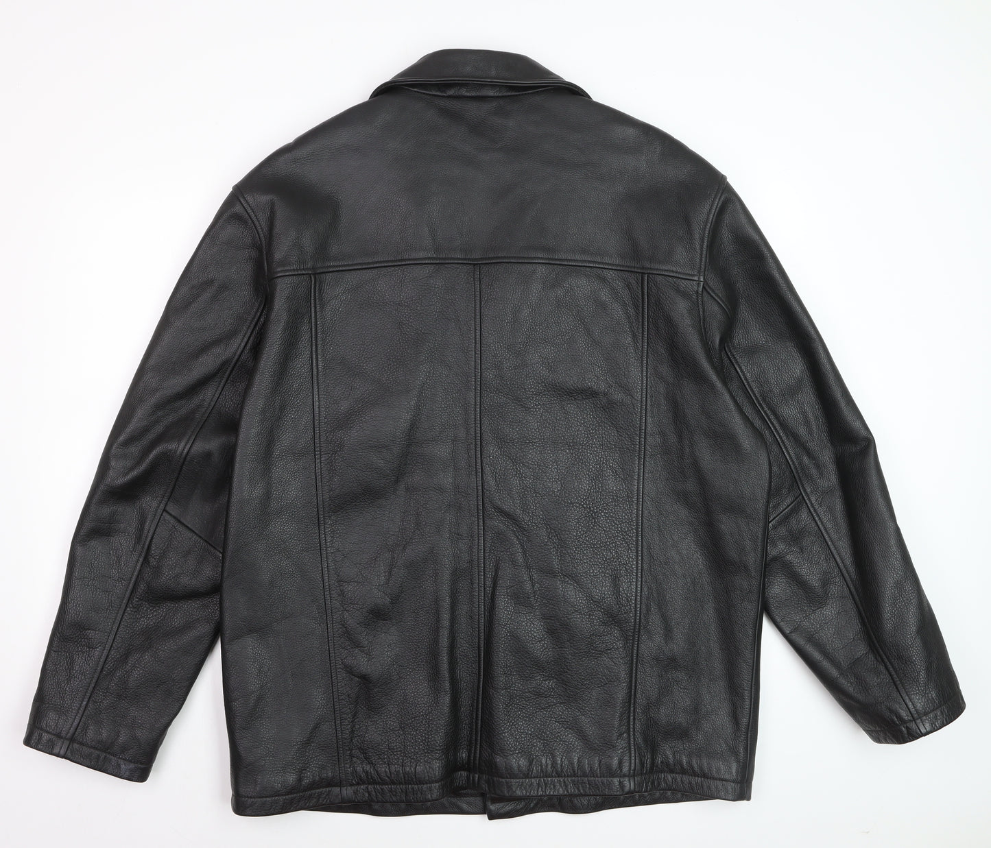 London Fog Men's Black Leather Overcoat L Lined Button-Up Jacket