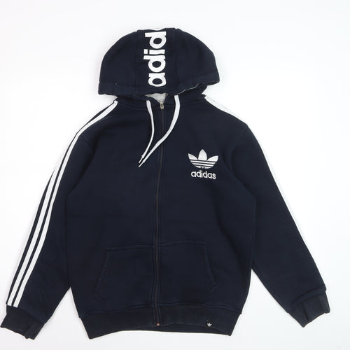 Adidas Mens Blue Full Zip Hoodie Size M Logo Sports Cotton Sweatshirt