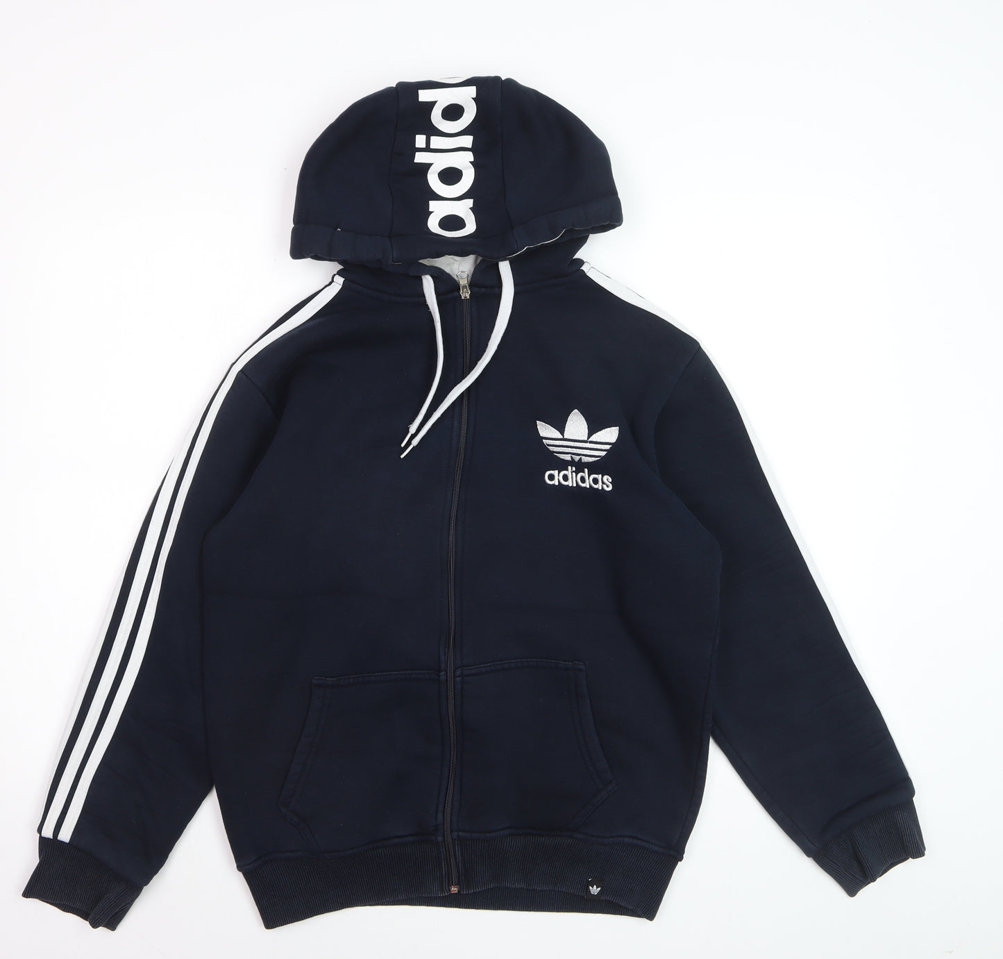 Adidas Mens Blue Full Zip Hoodie Size M Logo Sports Cotton Sweatshirt