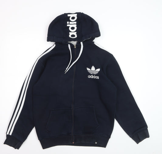 Adidas Mens Blue Full Zip Hoodie Size M Logo Sports Cotton Sweatshirt