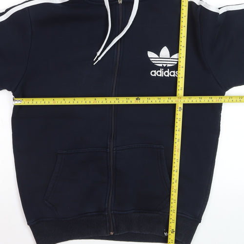 Adidas Mens Blue Full Zip Hoodie Size M Logo Sports Cotton Sweatshirt