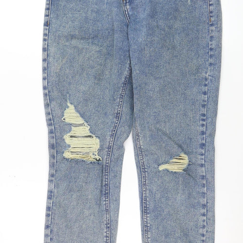 Noisy May Women's Blue Mom Jeans Size 10 High Waist Distressed Denim