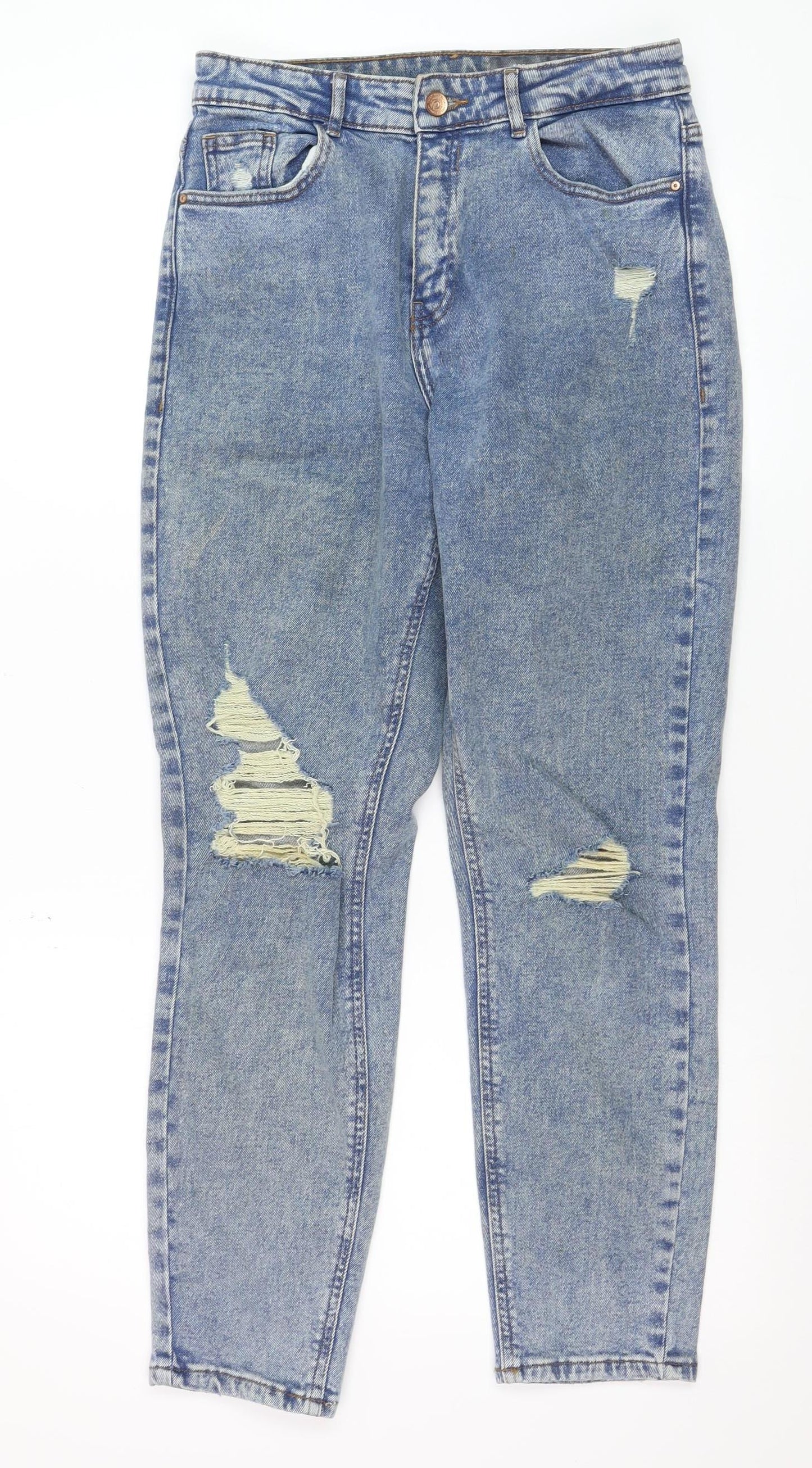 Noisy May Women's Blue Mom Jeans Size 10 High Waist Distressed Denim