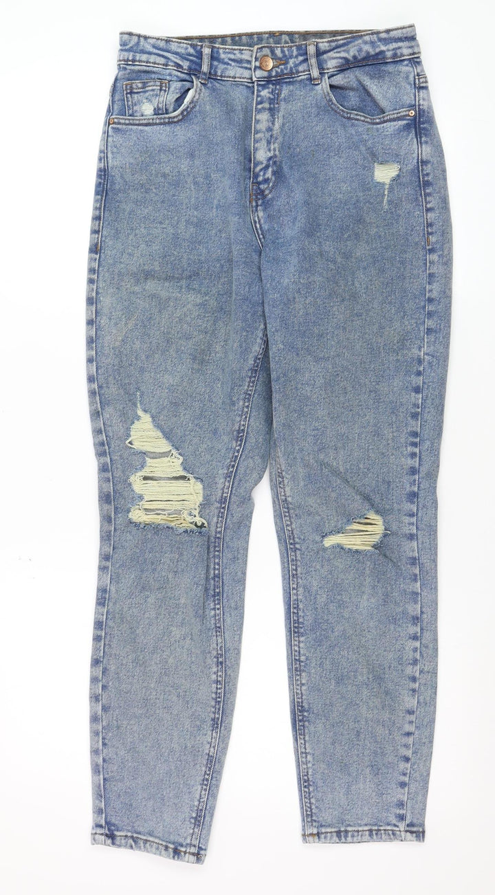 Noisy May Women's Blue Mom Jeans Size 10 High Waist Distressed Denim