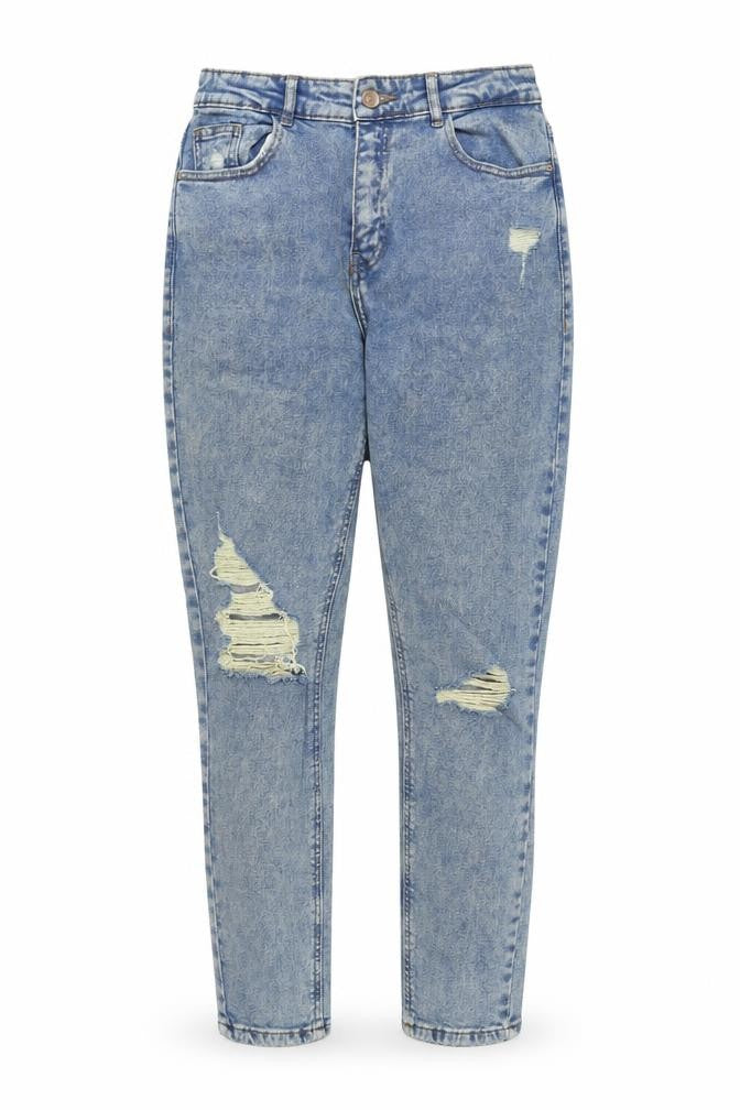 Noisy May Women's Blue Mom Jeans Size 10 High Waist Distressed Denim