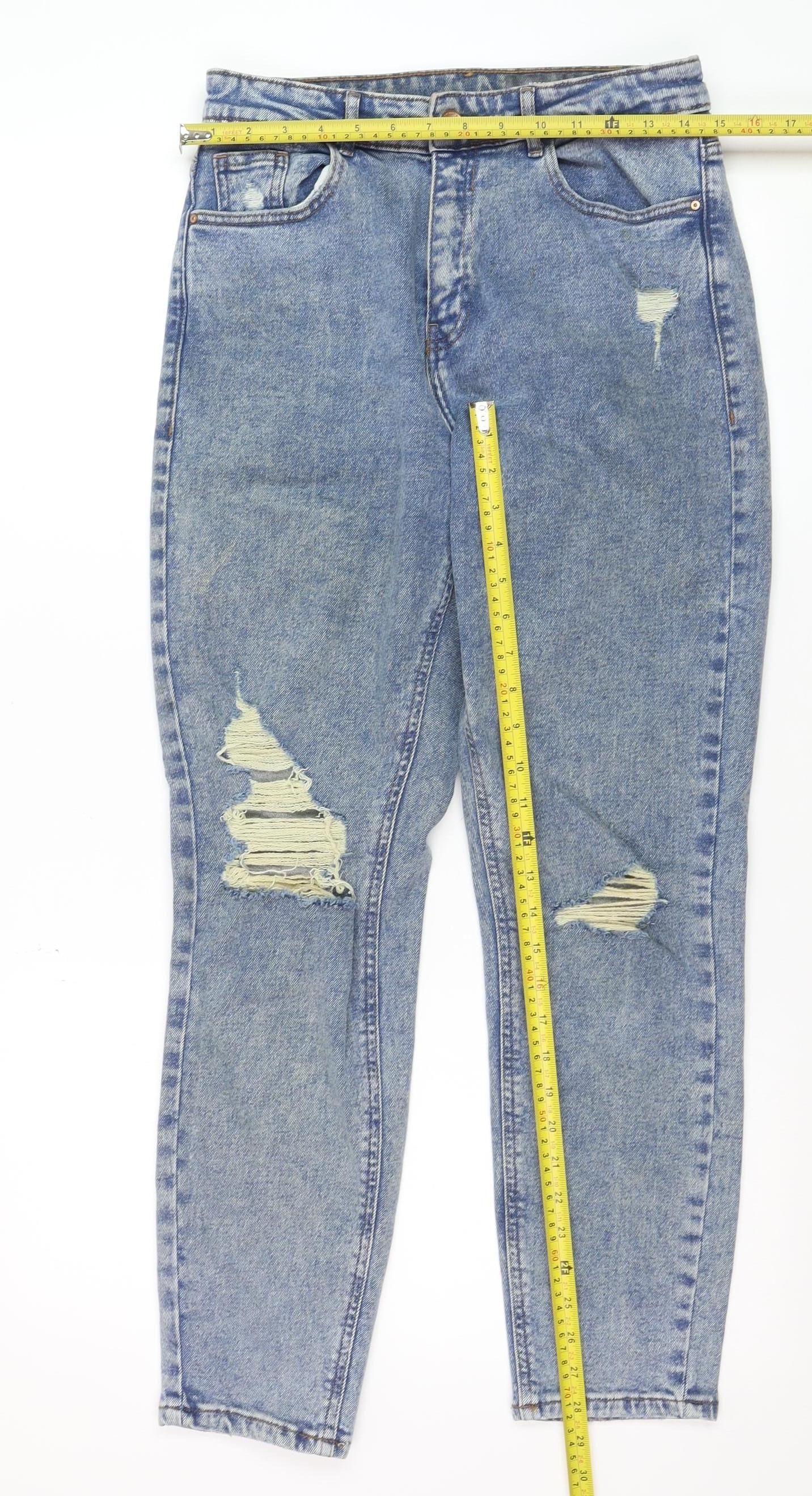 Noisy May Women's Blue Mom Jeans Size 10 High Waist Distressed Denim