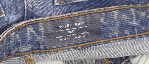 Noisy May Women's Blue Mom Jeans Size 10 High Waist Distressed Denim