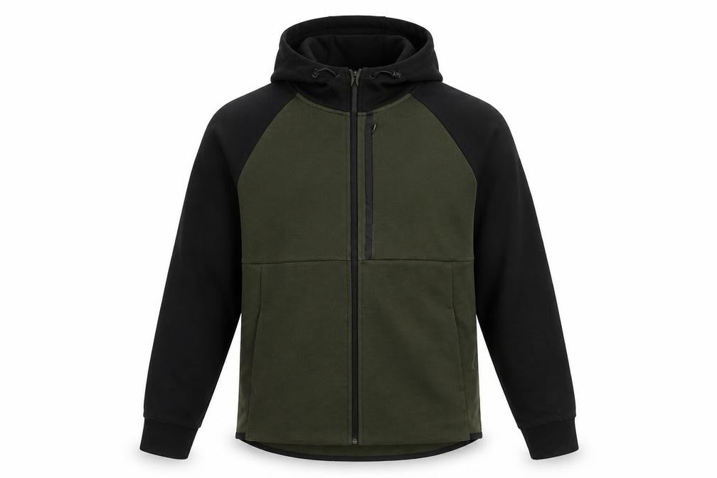 Front view of H&M Men's Green Hooded Full Zip Sport Jacket, size M