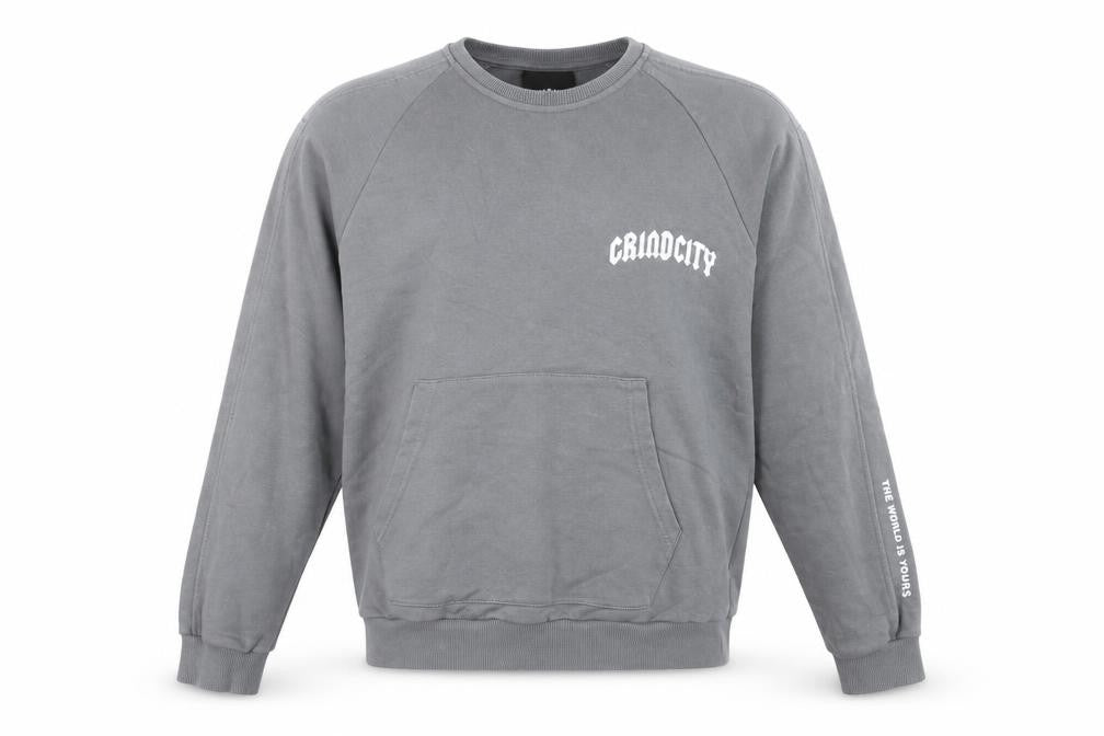 Front view of GrindCity Men's Grey XS Crew Neck Pullover Sweatshirt