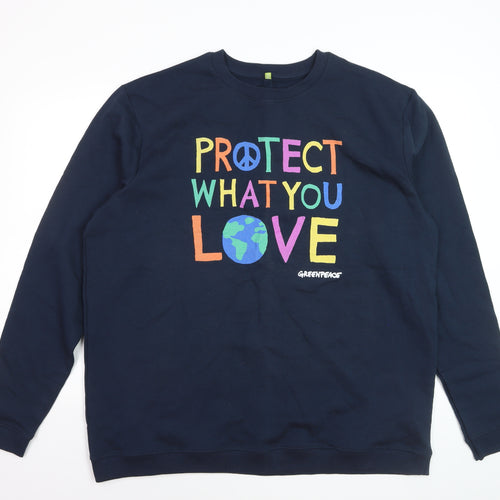 Teemill Men’s Blue 2XL Crew Neck Pullover Sweatshirt with Graphic Print