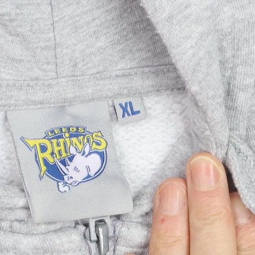 Leeds Rhinos Mens Grey XL Full Zip Hoodie Sweatshirt