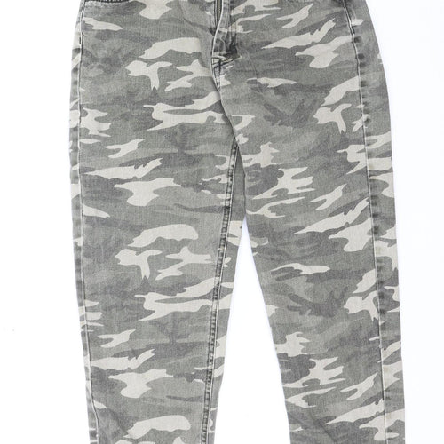 PULL&BEAR Women's Grey Camouflage High Rise Straight Jeans Size 10
