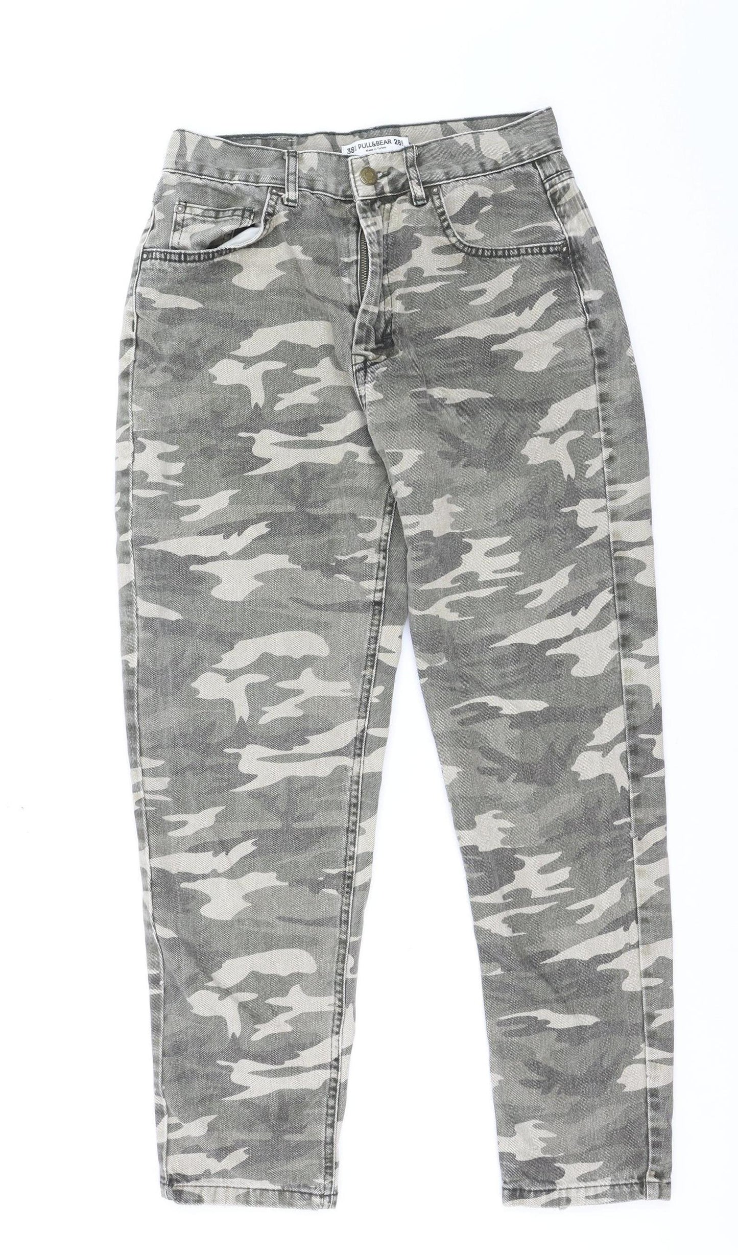 PULL&BEAR Women's Grey Camouflage High Rise Straight Jeans Size 10