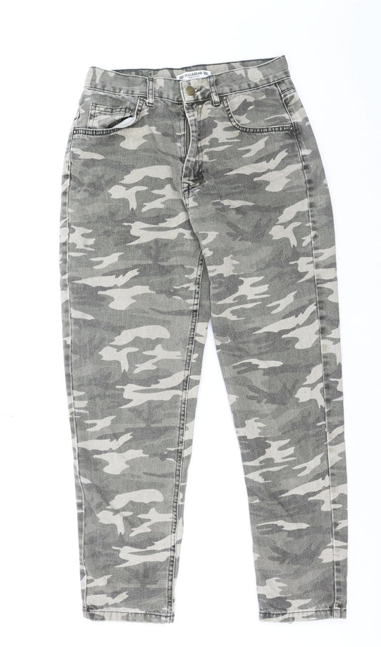 PULL&BEAR Women's Grey Camouflage High Rise Straight Jeans Size 10