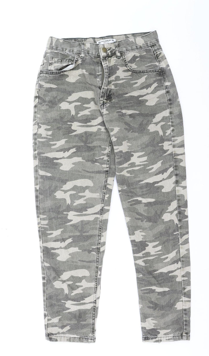 PULL&BEAR Women's Grey Camouflage High Rise Straight Jeans Size 10
