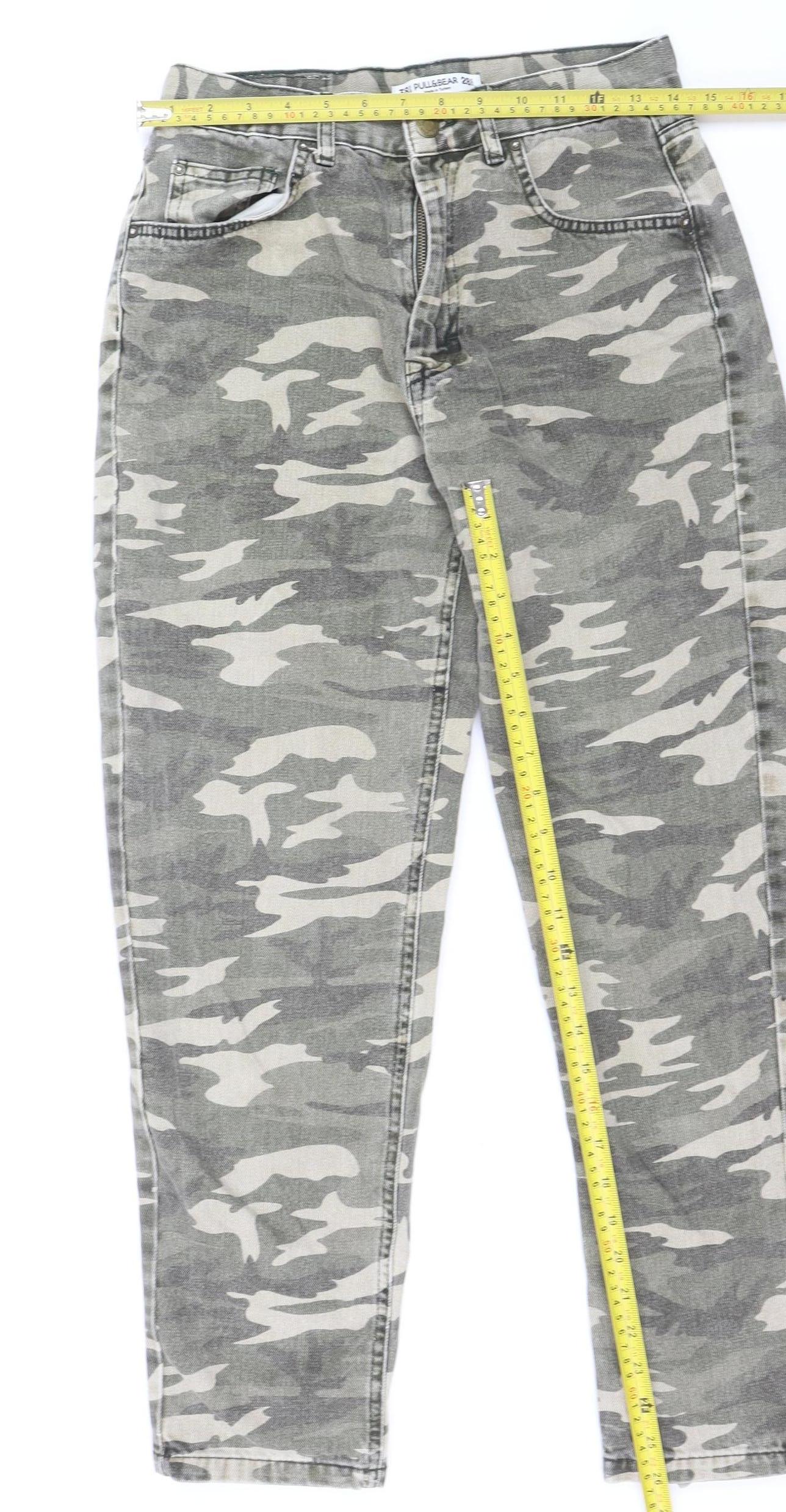PULL&BEAR Women's Grey Camouflage High Rise Straight Jeans Size 10