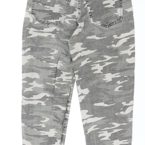 PULL&BEAR Women's Grey Camouflage High Rise Straight Jeans Size 10
