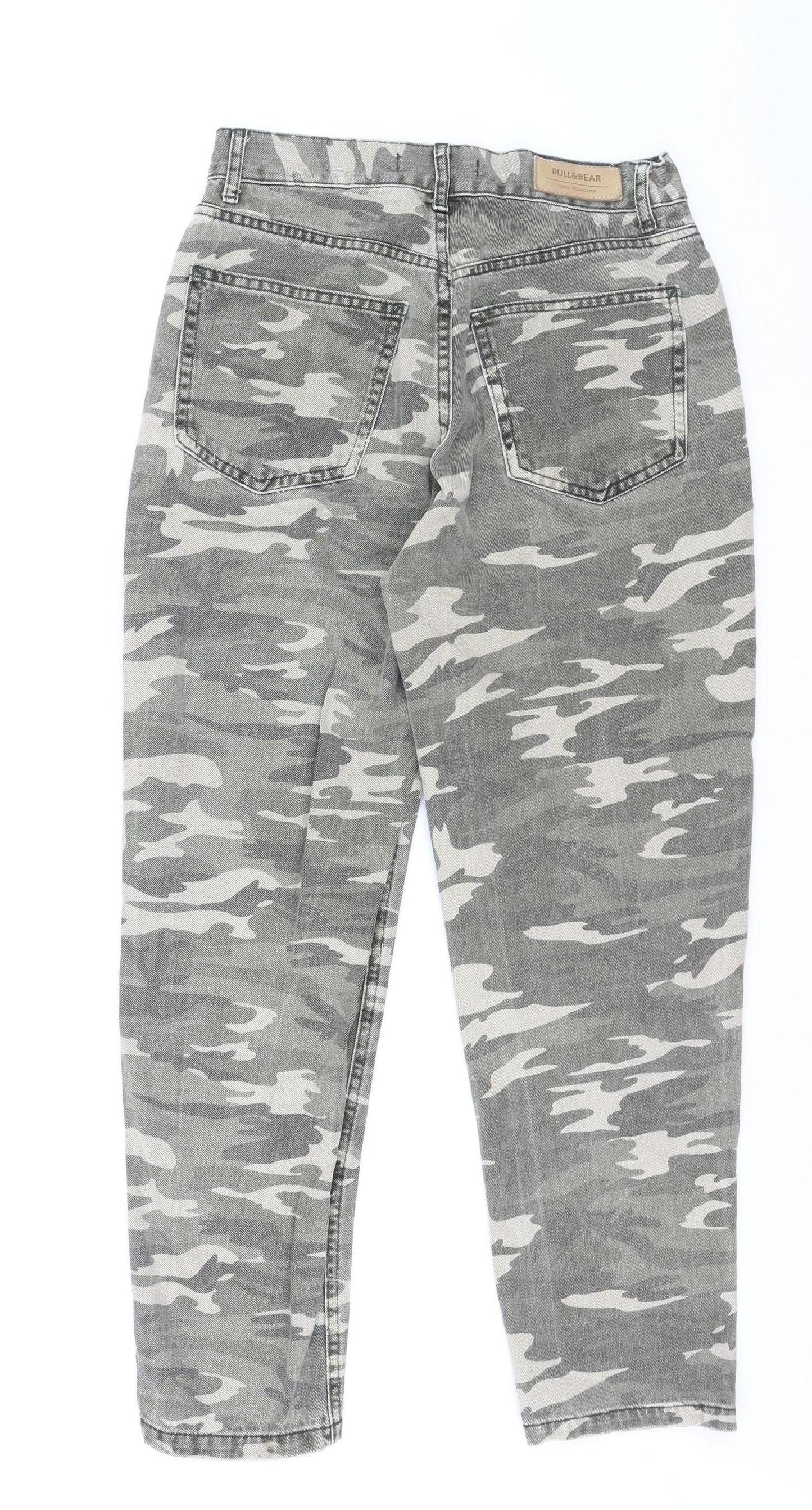 PULL&BEAR Women's Grey Camouflage High Rise Straight Jeans Size 10