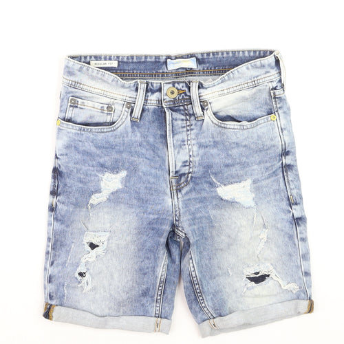 Jack & Jones Men's Blue Regular Fit Distressed Denim Shorts Size S