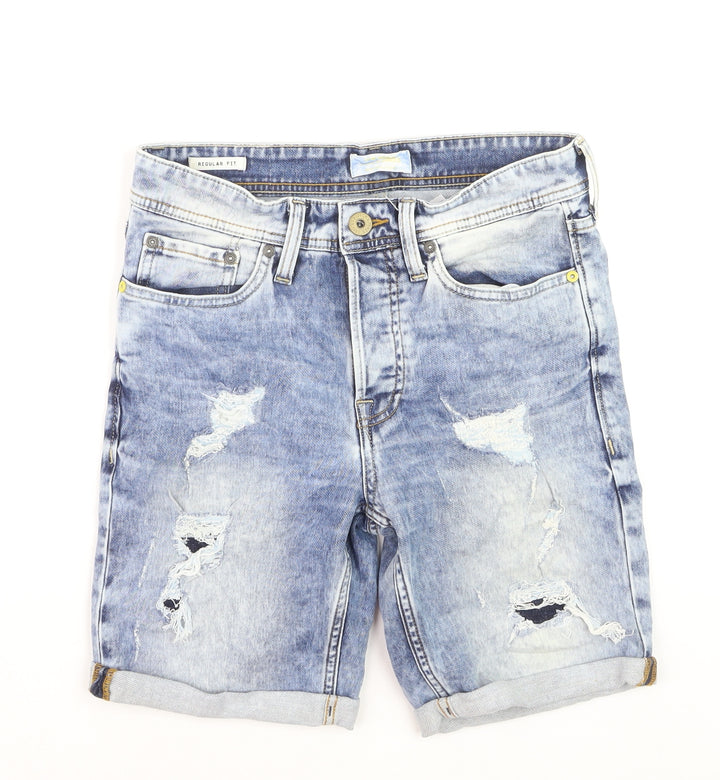 Jack & Jones Men's Blue Regular Fit Distressed Denim Shorts Size S