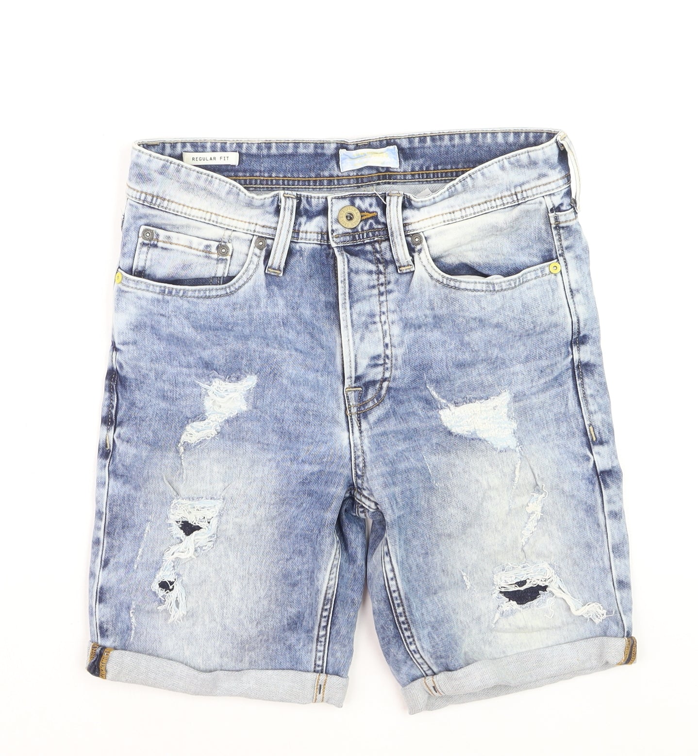Jack & Jones Men's Blue Regular Fit Distressed Denim Shorts Size S