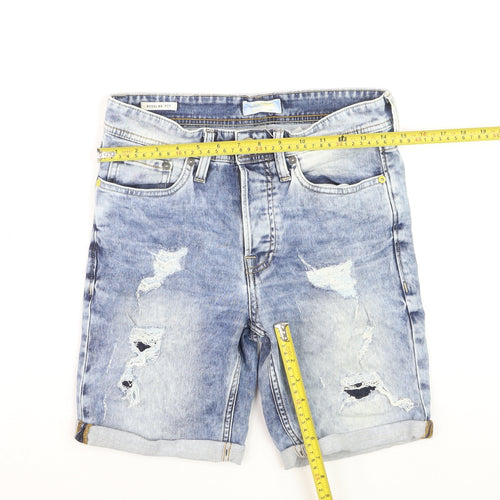 Jack & Jones Men's Blue Regular Fit Distressed Denim Shorts Size S