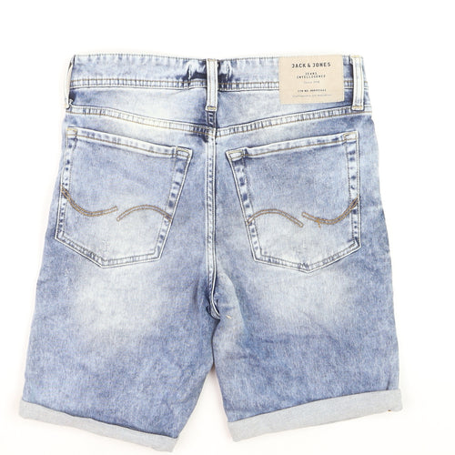 Jack & Jones Men's Blue Regular Fit Distressed Denim Shorts Size S