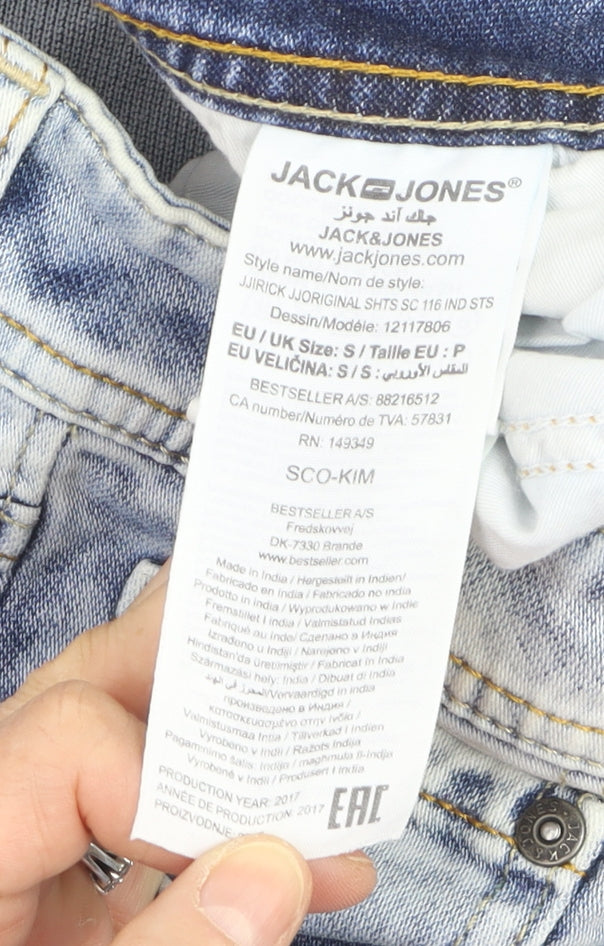 Jack & Jones Men's Blue Regular Fit Distressed Denim Shorts Size S