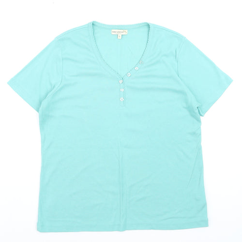 First Avenue Women's Blue V-Neck Button T-Shirt Size L