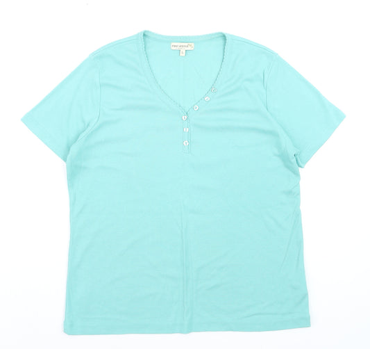 First Avenue Women's Blue V-Neck Button T-Shirt Size L