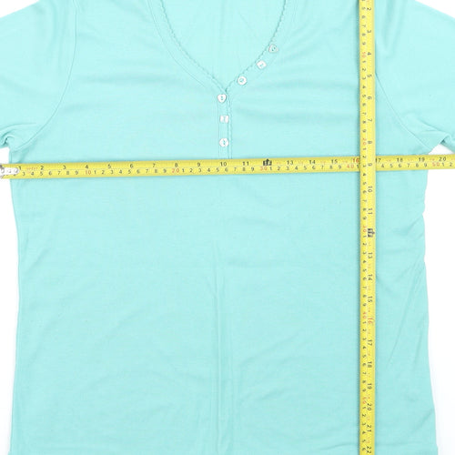 First Avenue Women's Blue V-Neck Button T-Shirt Size L