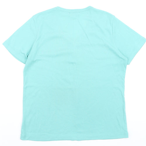 First Avenue Women's Blue V-Neck Button T-Shirt Size L