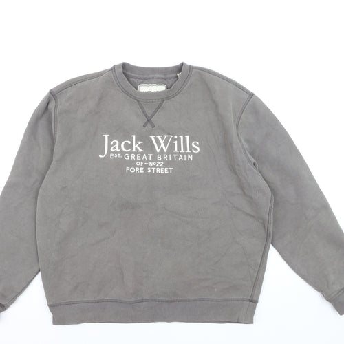 Jack Wills Womens Grey Logo Pullover Sweatshirt L Cotton Blend