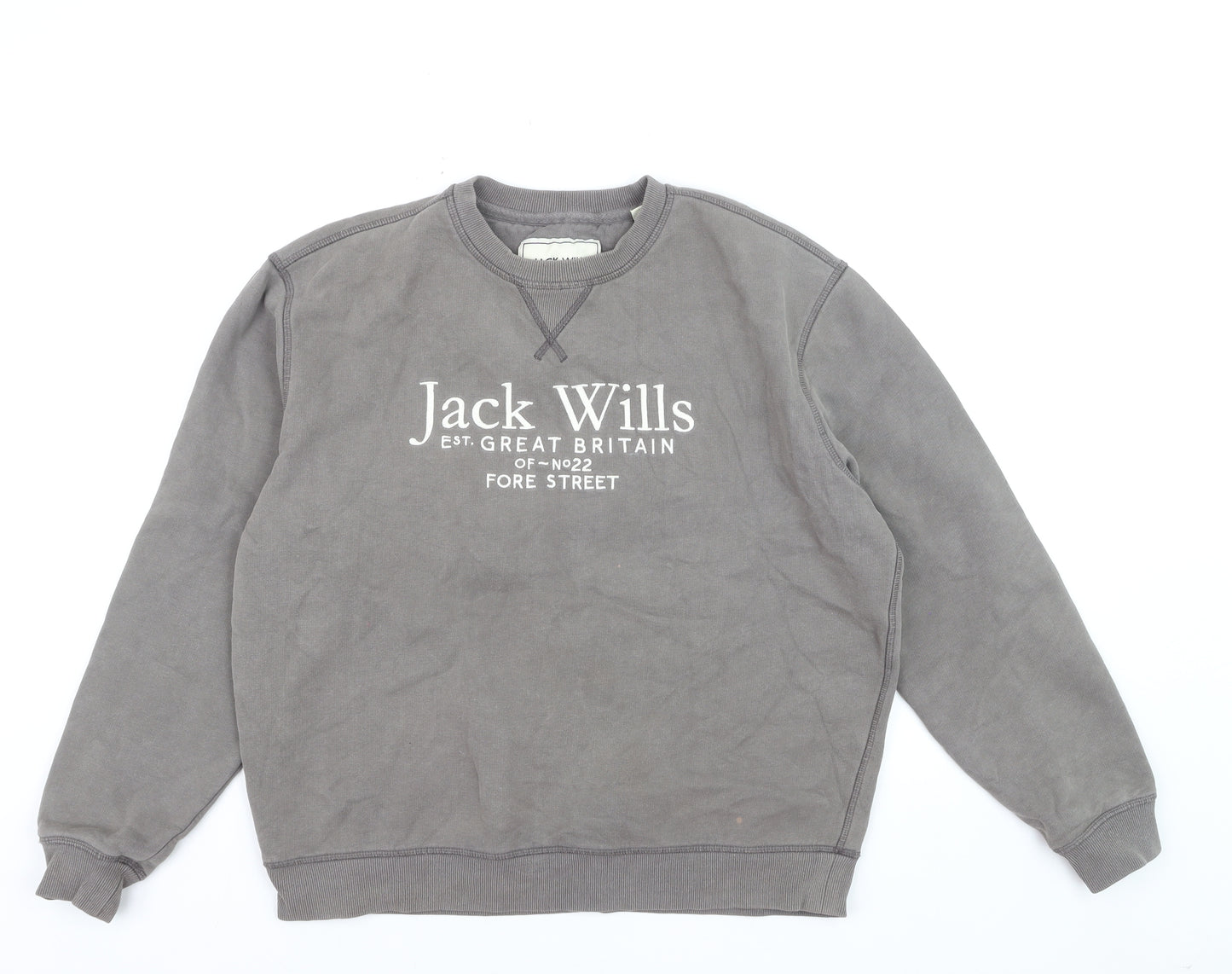 Jack Wills Womens Grey Logo Pullover Sweatshirt L Cotton Blend