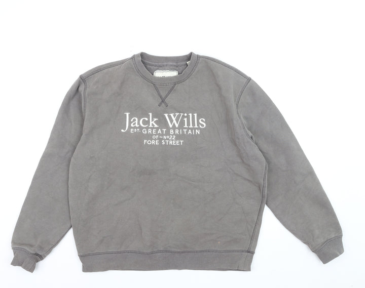Jack Wills Womens Grey Logo Pullover Sweatshirt L Cotton Blend