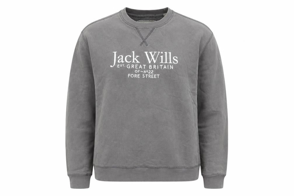 Front view of Jack Wills women’s grey logo pullover sweatshirt l cotton blend