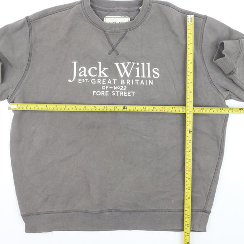 Jack Wills Womens Grey Logo Pullover Sweatshirt L Cotton Blend