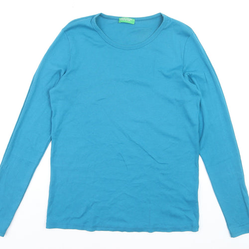 United Colors of Benetton Women's Blue Long Sleeve Cotton T-Shirt L