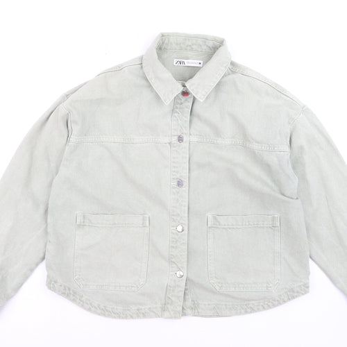 Zara Women Green Cotton Twill Button-Up Casual Jacket M