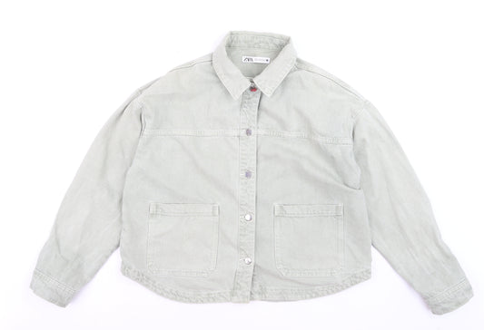 Zara Women Green Cotton Twill Button-Up Casual Jacket M