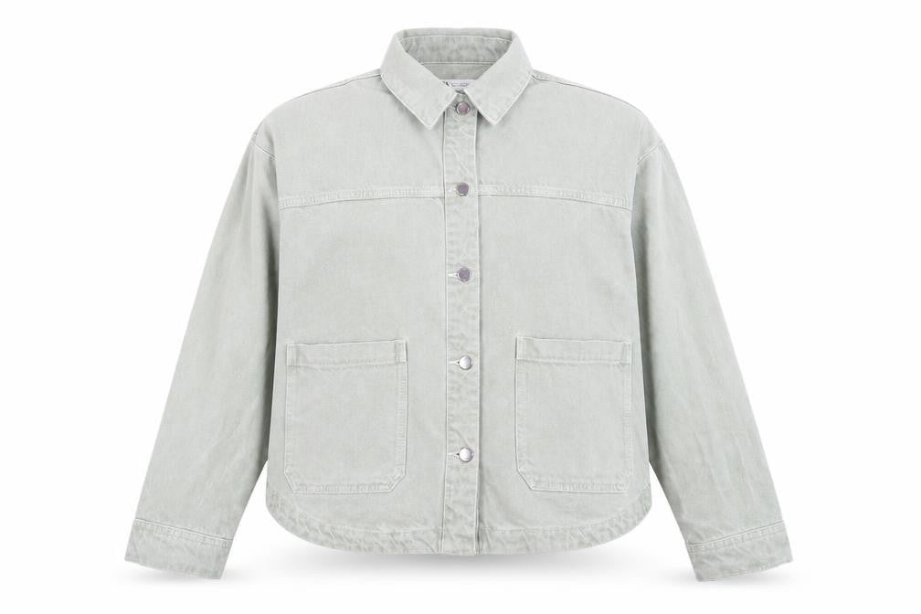 Front view of Zara Women Green Cotton Twill Button-Up Casual Jacket M