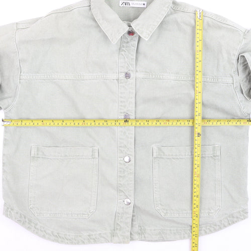 Zara Women Green Cotton Twill Button-Up Casual Jacket M