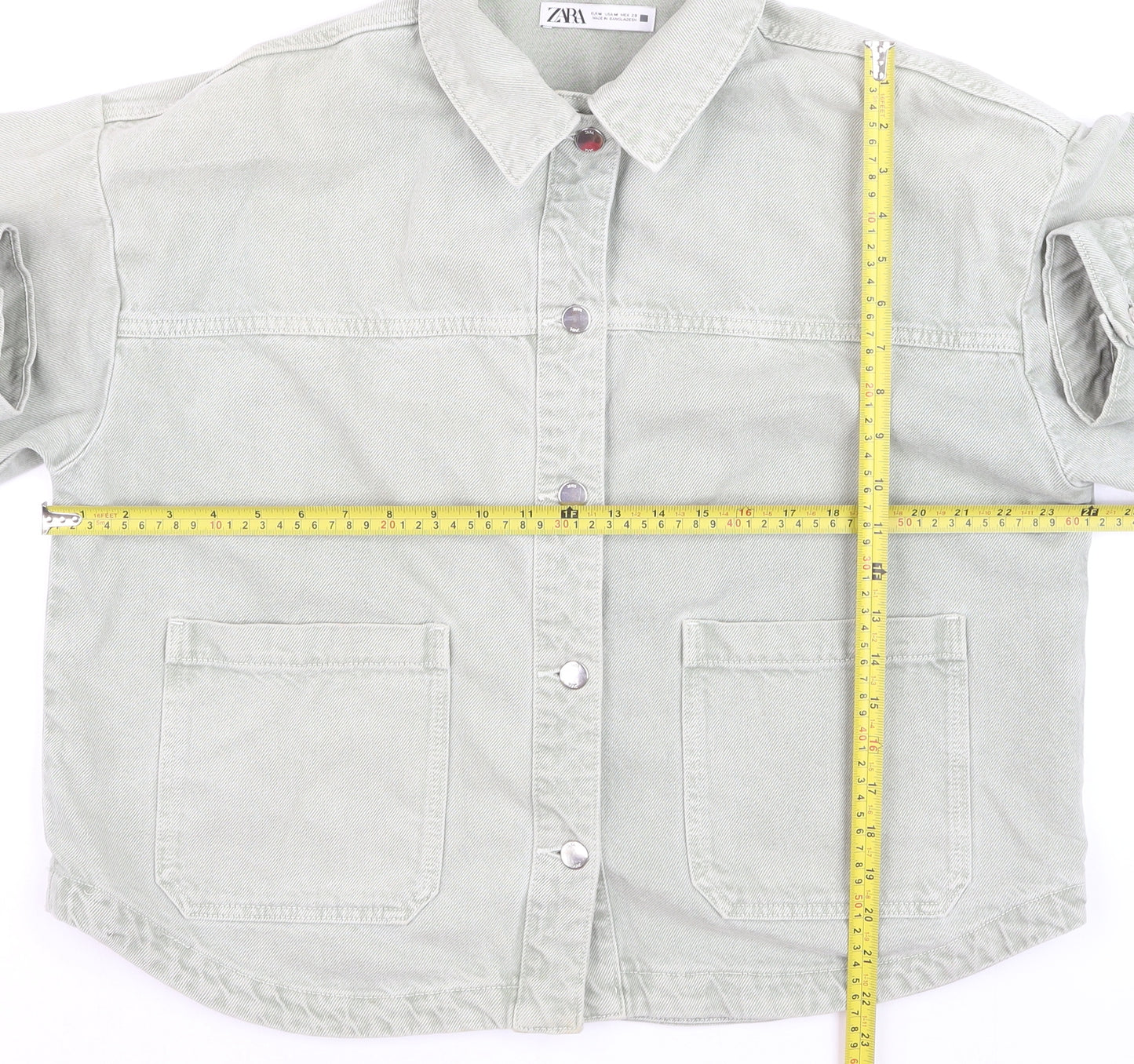 Zara Women Green Cotton Twill Button-Up Casual Jacket M