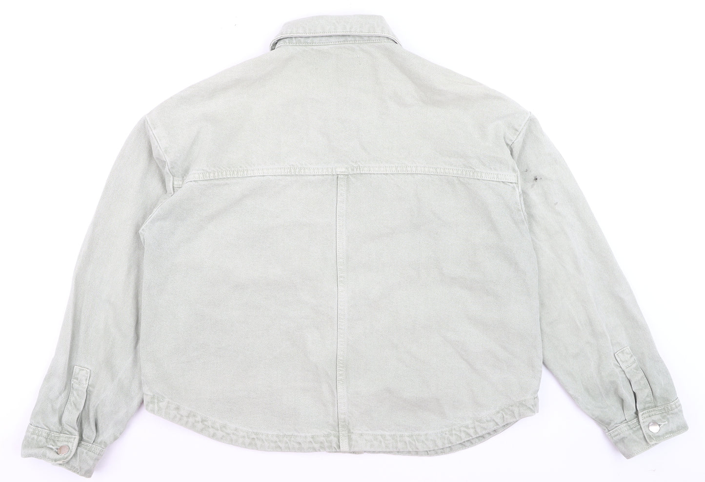 Zara Women Green Cotton Twill Button-Up Casual Jacket M