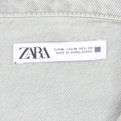 Zara Women Green Cotton Twill Button-Up Casual Jacket M
