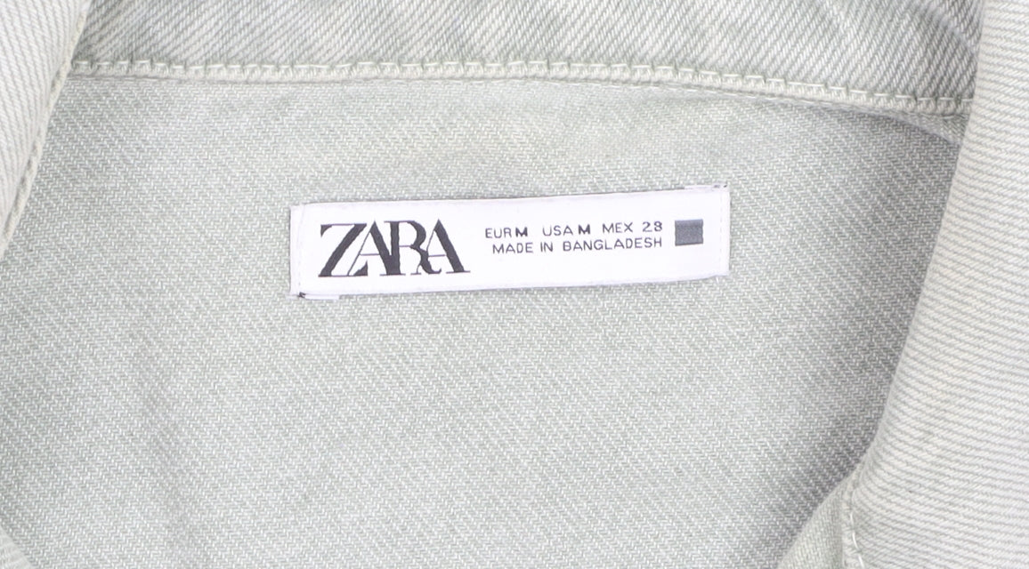 Zara Women Green Cotton Twill Button-Up Casual Jacket M