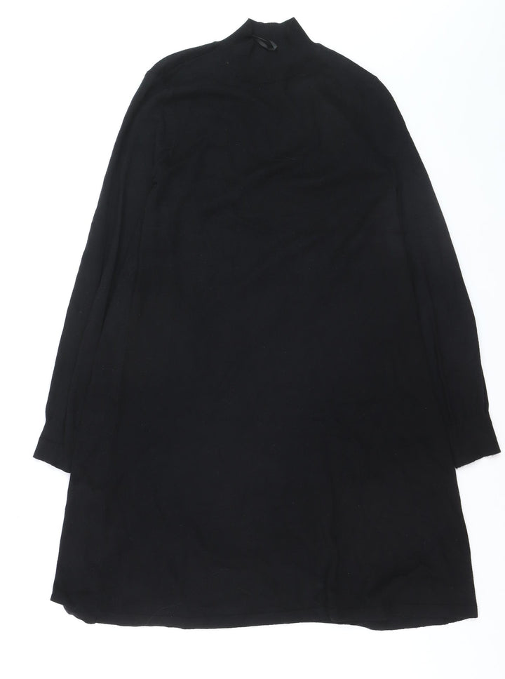 Pieces Women Black Shift Knit Dress L Long Sleeve High Neck