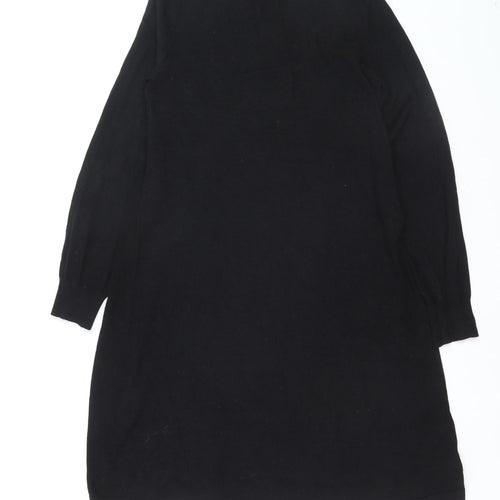 Pieces Women Black Shift Knit Dress L Long Sleeve High Neck
