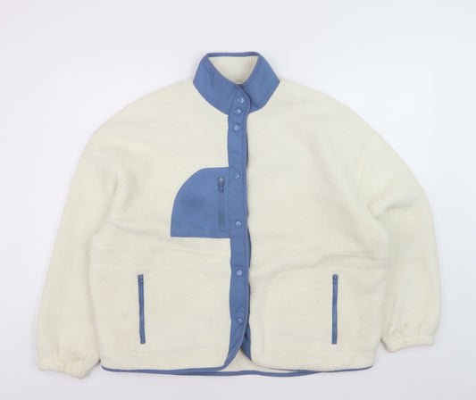 Dunnes Women Ivory Blue Fleece Basic Jacket Size M