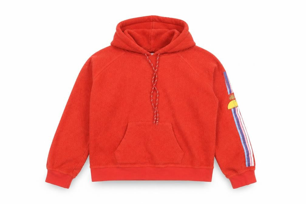 Front view of Faherty boys’ red pullover hoodie xl cotton blend kangaroo pocket